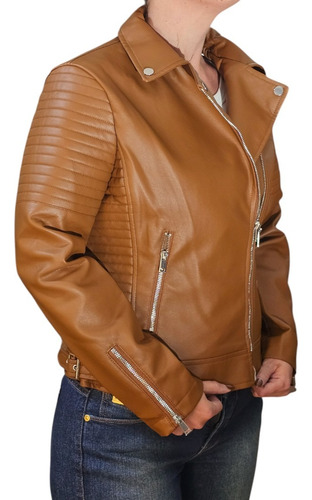 Campera Eco Cuero Mujer Entallada Cierre Cruzado Importadas