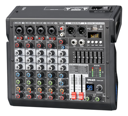 Mixer De Áudio Tklbls Professional Dj De 6 Canais Com 99 Dsp