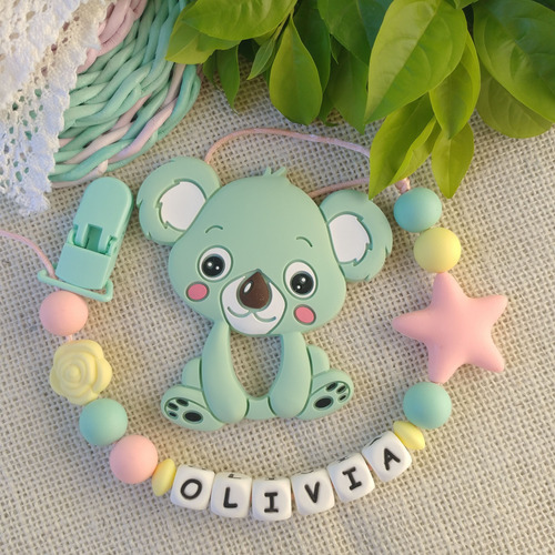 Porta Chupete Para Nena Personalizado Y Mordillo Koala