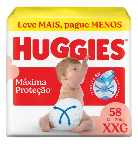Huggies Fralda Descartável Máxima Proteção Xxg - 58 Un Extra Extra Grande (xxg) Sem Gênero