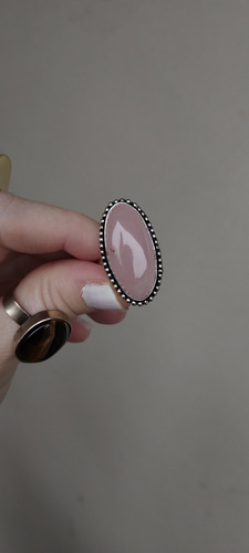 Anillo Hindú De Piedra Cuarzo Rosa Xl Regulable