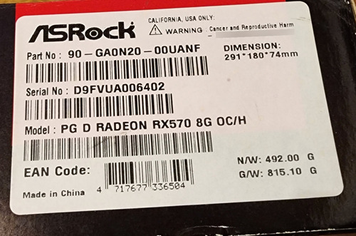Placa De Video Pg D Radeon Rx570 8g Oc/h Casi Nueva (Reacondicionado)