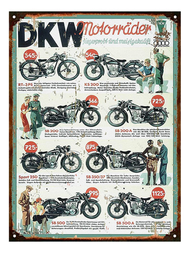 Cartel Chapa Publicidad Antigua 1936 Moto Dkw Rt 250 L295