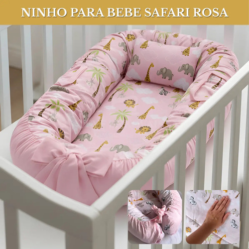 Ninho Redutor Para Bebê Recém-nascido Maternidade Super Macia Conforto E Proteção - Safari Rosa