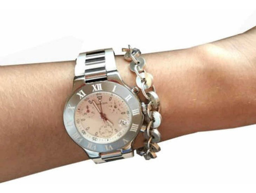 Relógio Cartier Aço/ Branco Cronógrafo Perfeito (Usado)