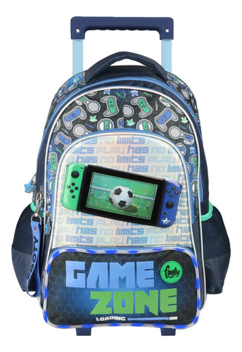 Footy Mochila Game Zone Con Luz Led Y Carro 18p F3231