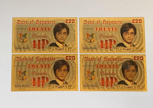 4 Cédulas Comemorativas Bank Hogwarts Harry Potter 20 Pounds