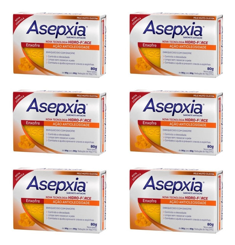Kit C/ 6 Sabonete Asepxia Enxofre Ação Antioleosidade 80g