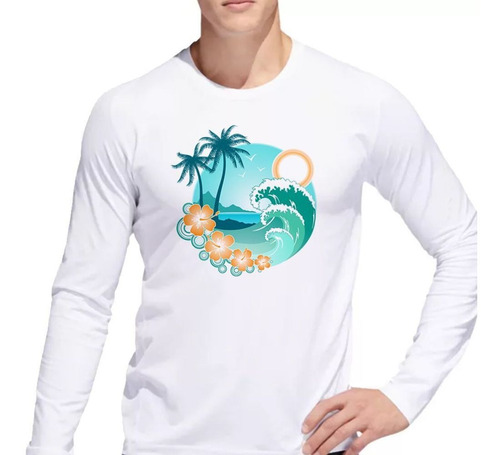 Remera De Hombre Playa Palmeras Olas Sol Summer Viaje Ml