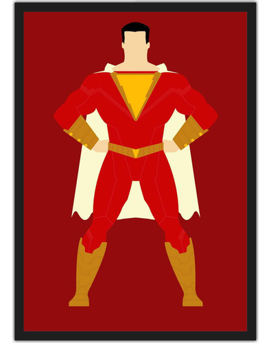 Quadro Decorativo Super Heróis Shazam Geek Nerd Moldura G01