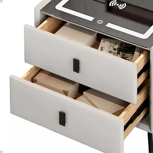 Mesa Cabeceira 2 Gavetas Branco Mesa Vidro Temperado Mesinha Auxiliar Lateral Cama Quarto Inteligente Luz Luminária Led White Arrow