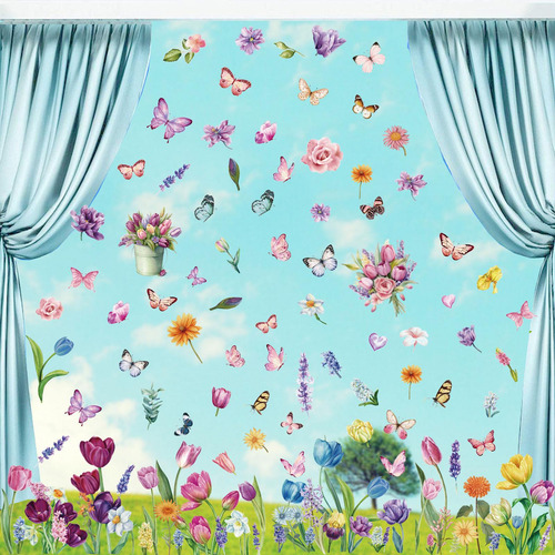 Pegatinas De Ventana Con Diseño Floral, Decoración