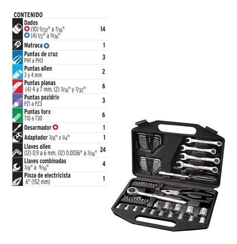 Imagen 4 de 8 de Juego Kit Tubos Y Llaves 70 Piezas Pretul Set-70 Estuche