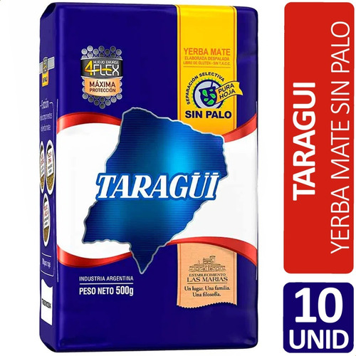 Imagen 1 de 6 de Yerba Mate Taragui Sin Palo Libre Gluten Sin Tacc - Pack X10