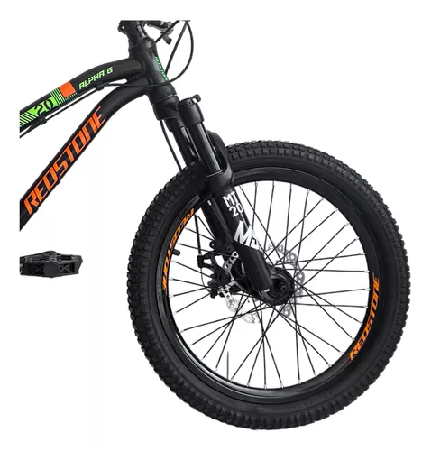 Bicicleta Infantil Aro 20 Redstone Alpha G Preto/Verde e Laranja