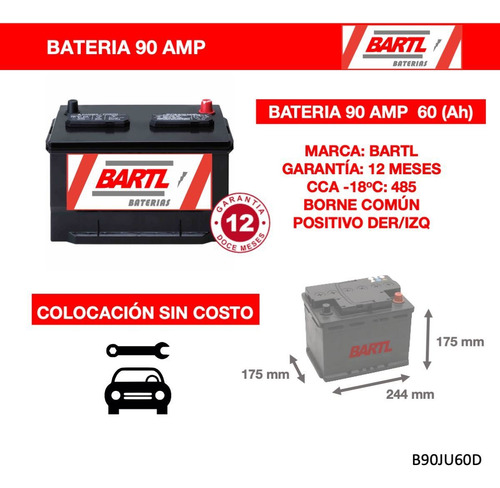 Baterias Autos Bartl 90 Amp Garantía 12 Meses
