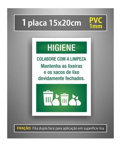 Placa Higiene Mantenha As Lixeiras E Sacos De Lixo Fechados