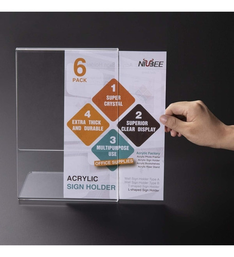 Imagen 4 de 6 de Soporte Acrílico Niubee Carteles Mesa Vertical 6pack 8.5x11