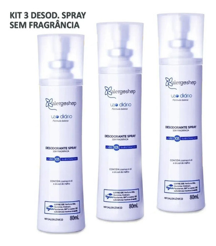 Kit Com 3 Desodorantes Spray Sem Fragrância Alergoshop