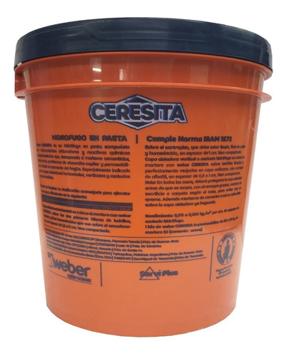 Imagen 2 de 5 de Hidrofugo En Pasta Ceresita 4 Litros Casa Scalise