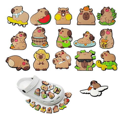 16pz Pines Broches Para Crocs De Capibara Shoe Charm Mix De Colores
