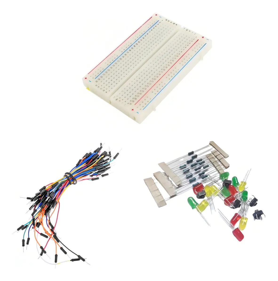 Kit Protoboard 400 Pontos 100 Resistores 15 Leds 5 Botôes 65 Jumpers Arduino Raspberry Pi