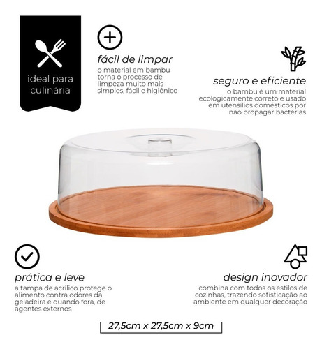 Porta Bolo Bambu Com Tampa 28cm Ecokitchen Mimo Style