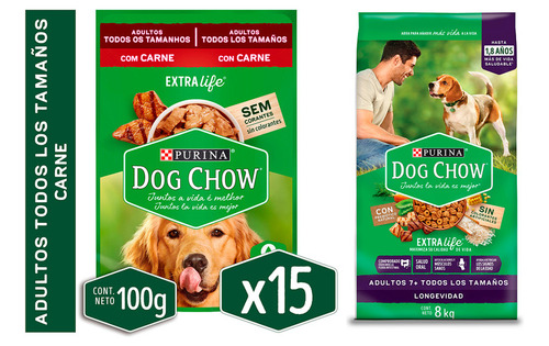 Dogchow Longevidad 8kg + Dogchow Adulto Carne X15