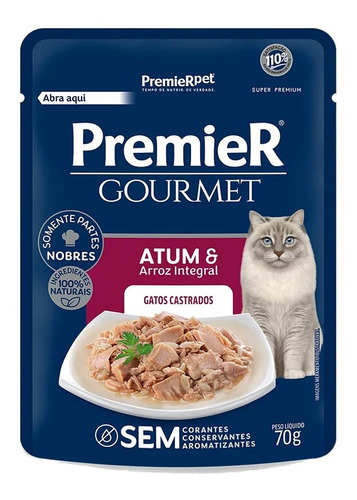 Ração Úmida Premier Gourmet Gatos Adulto Atum 70gr