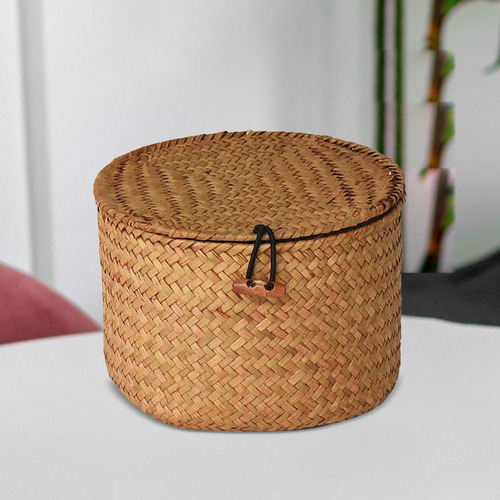 Cesta De Almacenamiento De Mimbre Con Tapa Para Estantes