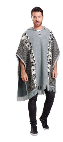 Ruana Poncho Hombre Tejida Liviana Urbana Con Capota