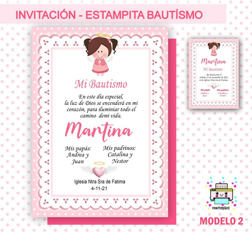 Tarjetas Estampitas Bautismo Nena Imprimir Personalizadas M2