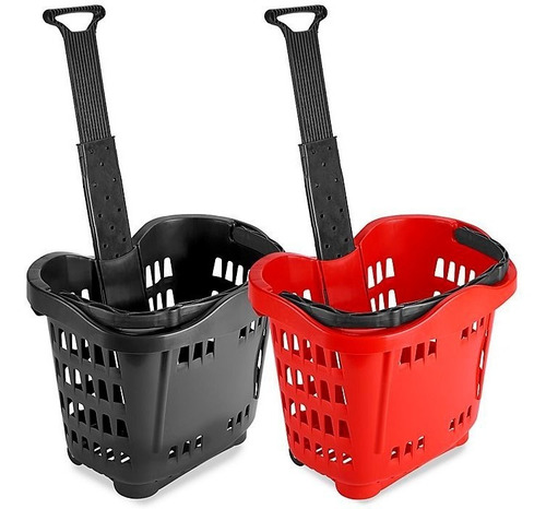 1 Canasta Roja De Compras Con Ruedas Para Supermercados