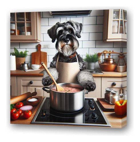 Cuadro 60x60cm Schnauzer Perro Cocinando Con Delantal