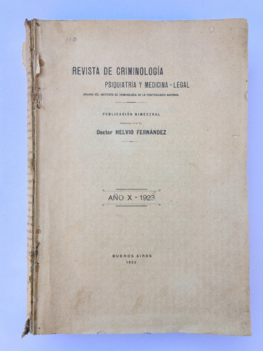 Helvio Fernández. Revista De Criminología, Psiquiatría. 1923
