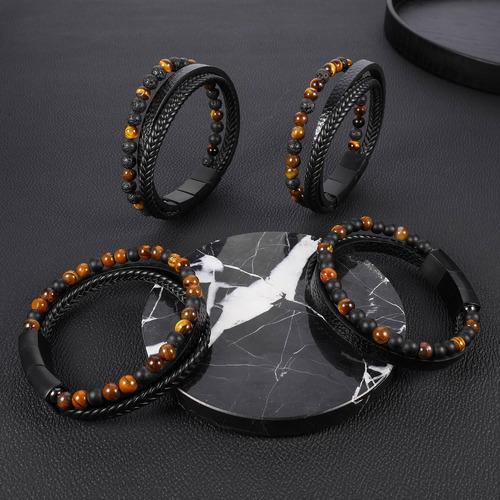 Pulsera De Ojo De Tigre Para Hombre, Piedra Natural