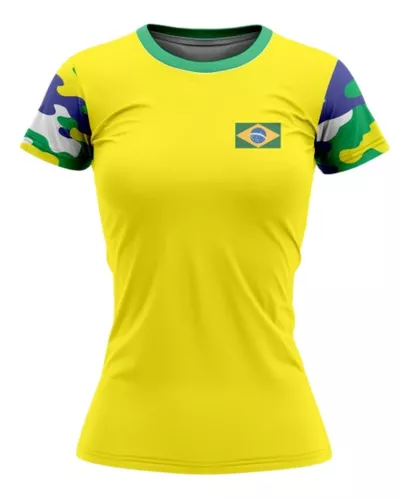 Camiseta Brasil Feminina Dry Fit Baby Look Blusa Prot. Uv