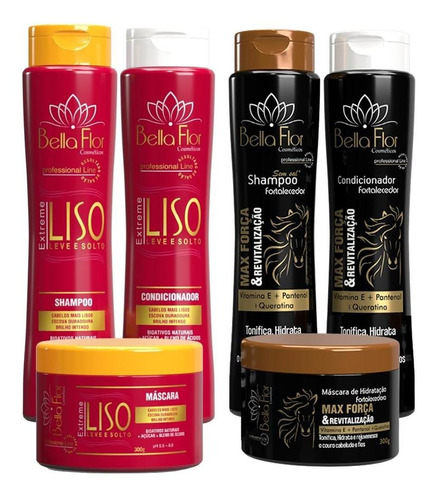 2 Kits Capilar Liso E Max Força 6 Produtos Profissionais