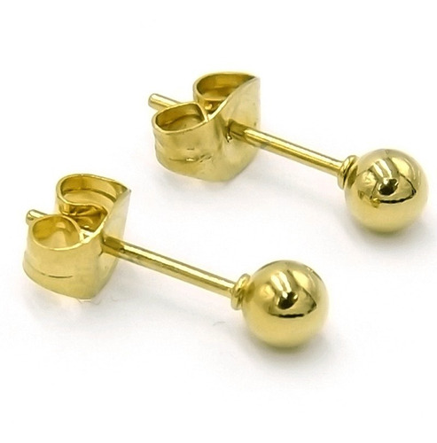 Aretes Tipo Broquel Dorado Bola Sólida Mini