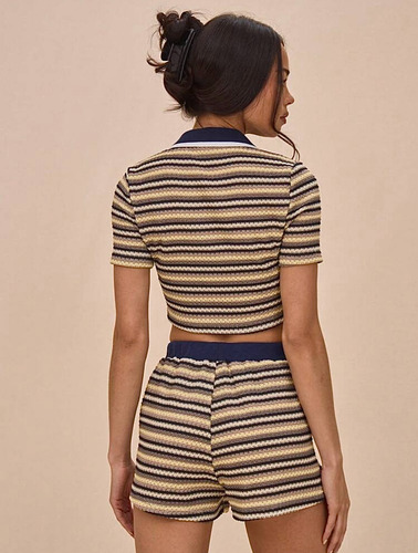 Crop Top Polo Chomba Hilo Rayado Colorido Importado
