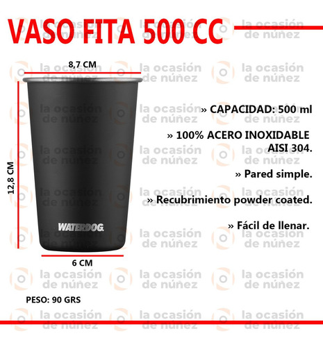 Imagen 2 de 7 de Vaso Waterdog 500ml Acero Inoxidable Jarro Jarra