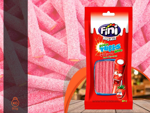 Tubes Ácido De Morango Cítrico Azedinho Tubinhos Fini 80g