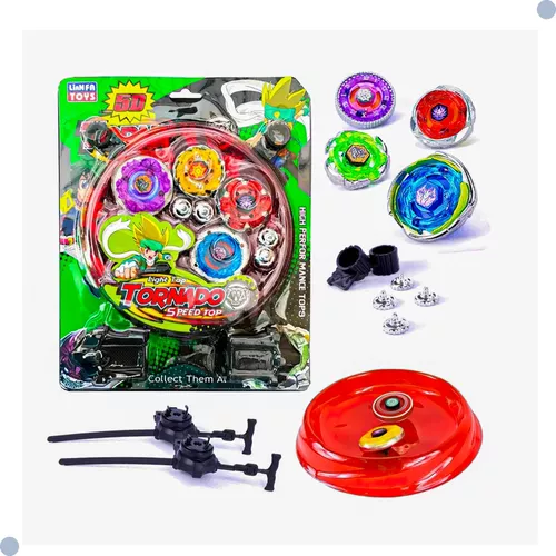 Kit Beyblade Metal 5D Brinquedo 4 Peões Led Toys - Speed Top