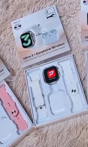 Reloj Smartwatch Ultra 3 Blanco + Auriculares Inalámbricos Beige Deportivo Blanco Negro
