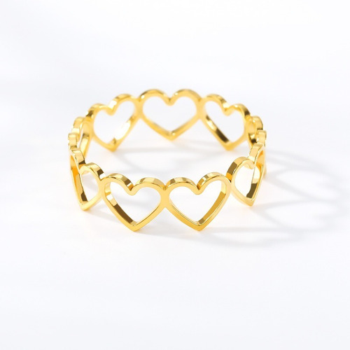 Anillo Amor Corazones Minimalista Baño De Oro