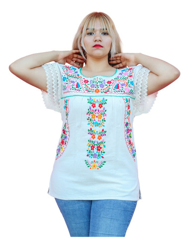 Blusa Artesanal Oaxaqueña Bordada A Mano