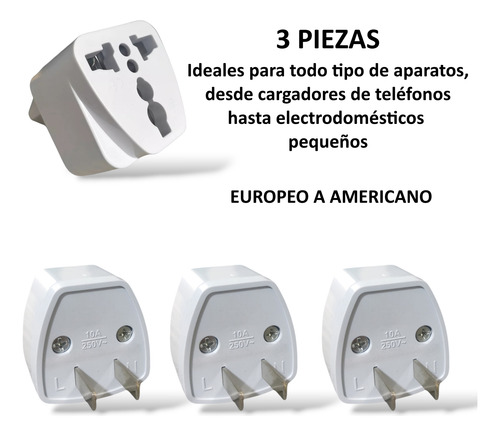 Adaptador Corriente Universal Viaje Clavija Convertidor 3 Pz