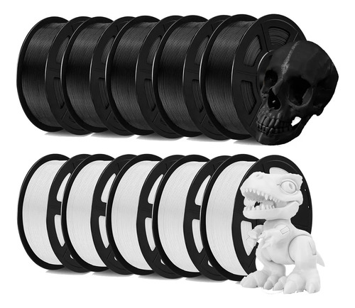 10kg Filamento De Impresión 3d Petg De Alta Calidad, 1.75mm 5 Negros + 5 Blancos