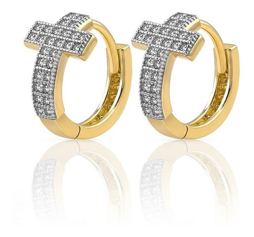 Aretes Huggies Cruz Micro Pave Oro 10k Abba Joyas