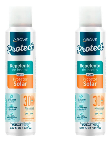 Kit 2 Repelente Insetos Com Protetor Solar Fps30 Above 150ml